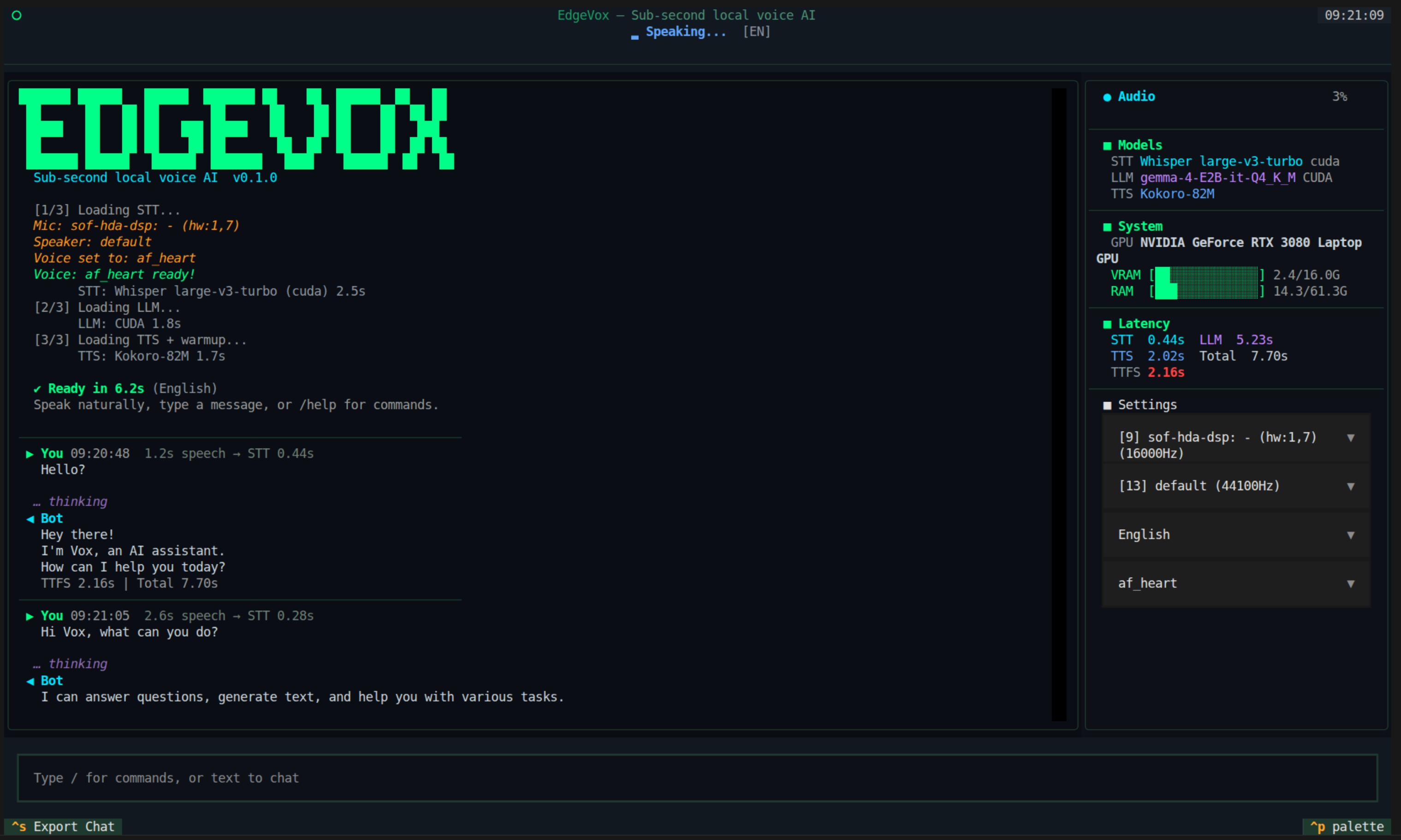 EdgeVox TUI Screenshot